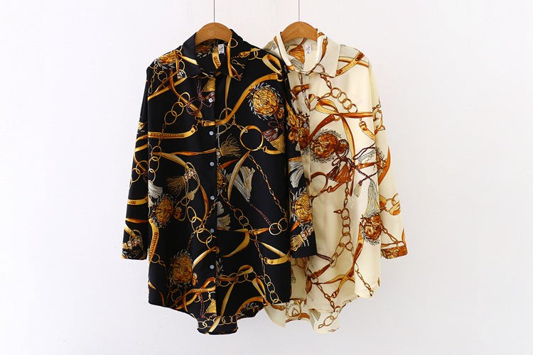 Women’s Vintage Button-Up Blouse – Loose Fit Casual Shirt with Stylish Cardigan Loop