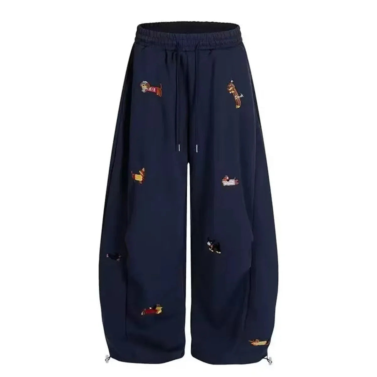 Women’s Sausage Dog Embroidered Pants – Loose Fit Straight Leg Casual Sweatpants