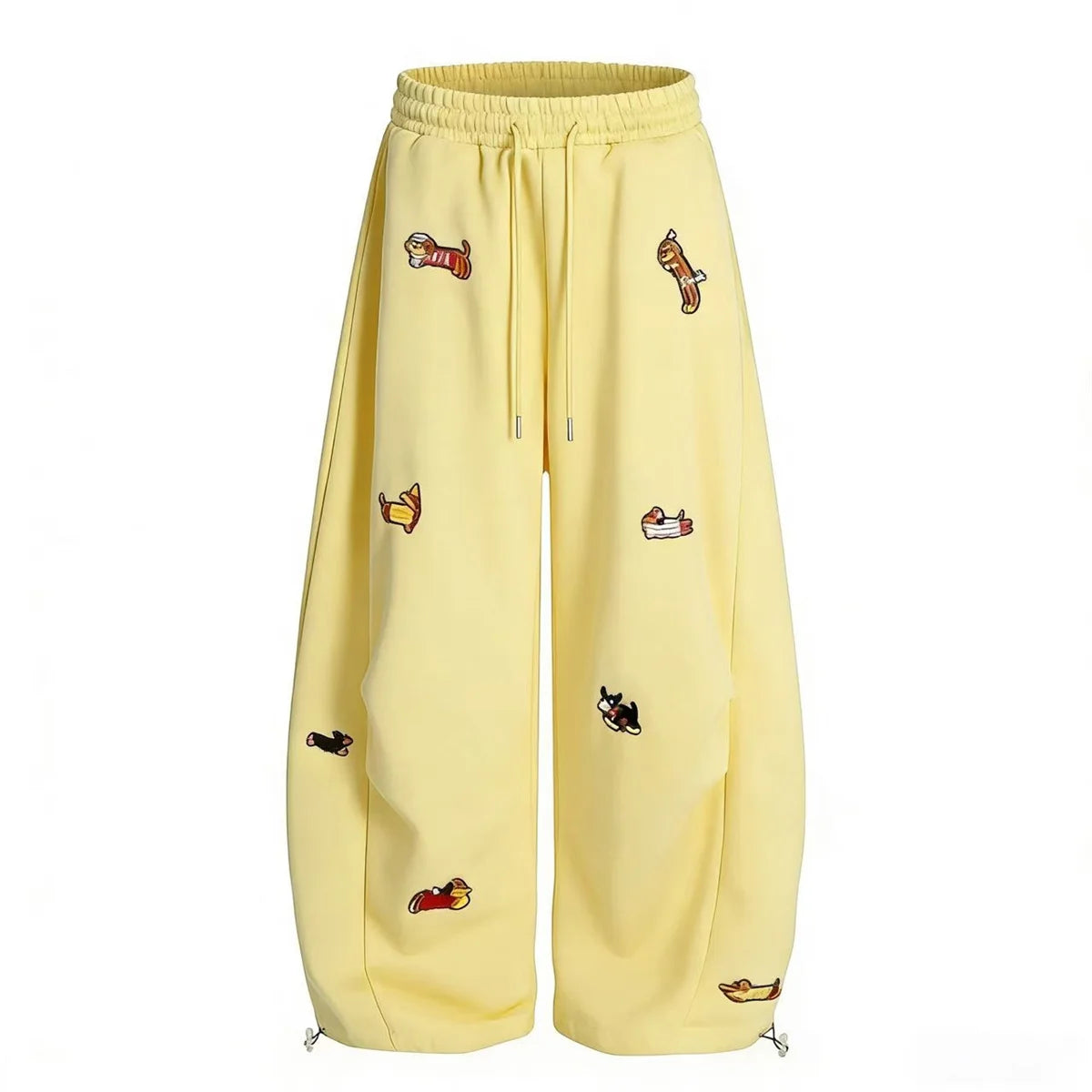 Women’s Sausage Dog Embroidered Pants – Loose Fit Straight Leg Casual Sweatpants