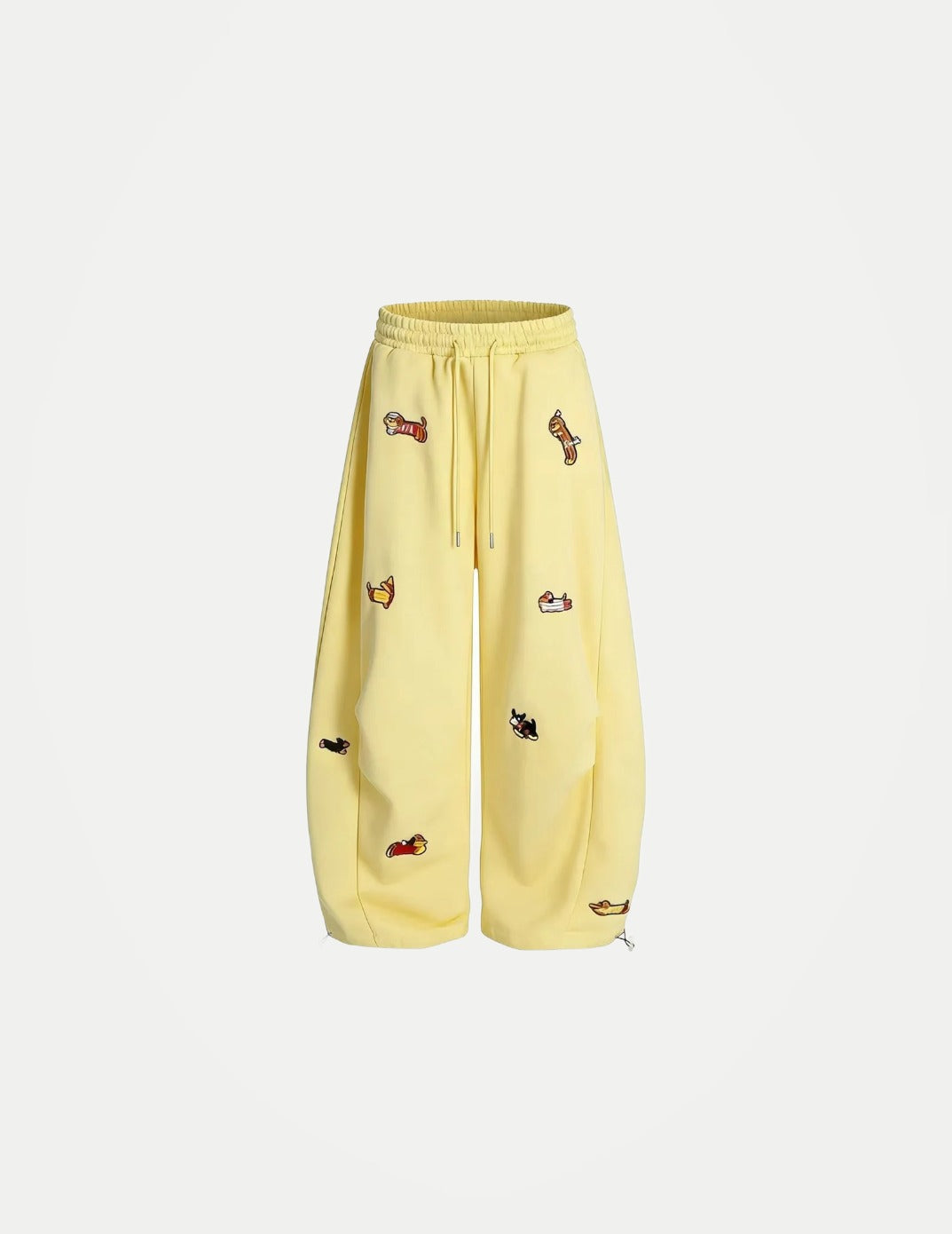 Women’s Sausage Dog Embroidered Pants – Loose Fit Straight Leg Casual Sweatpants