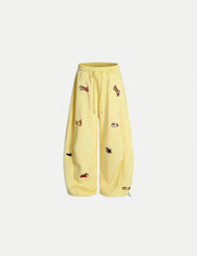 Women’s Sausage Dog Embroidered Pants – Loose Fit Straight Leg Casual Sweatpants