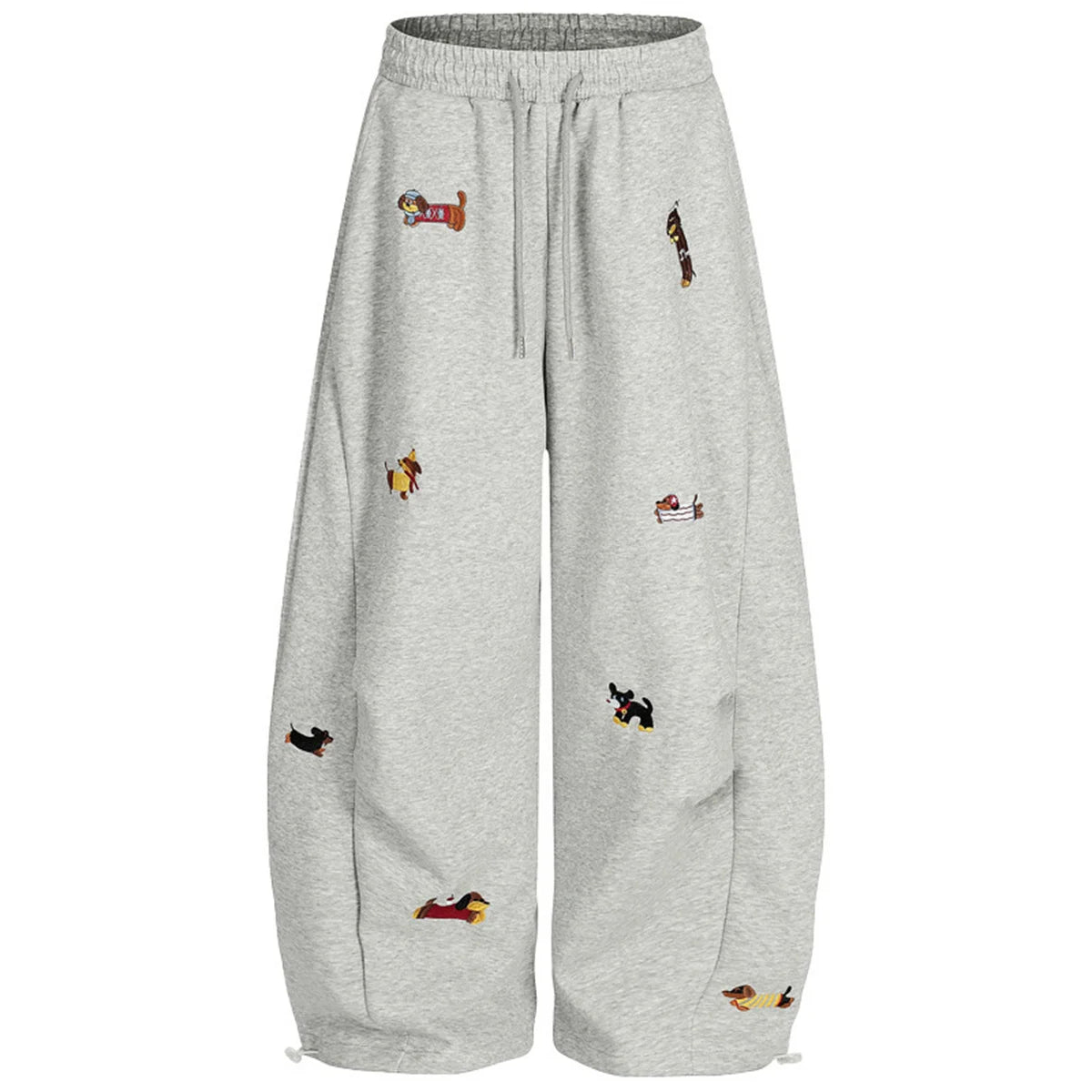 Women’s Sausage Dog Embroidered Pants – Loose Fit Straight Leg Casual Sweatpants