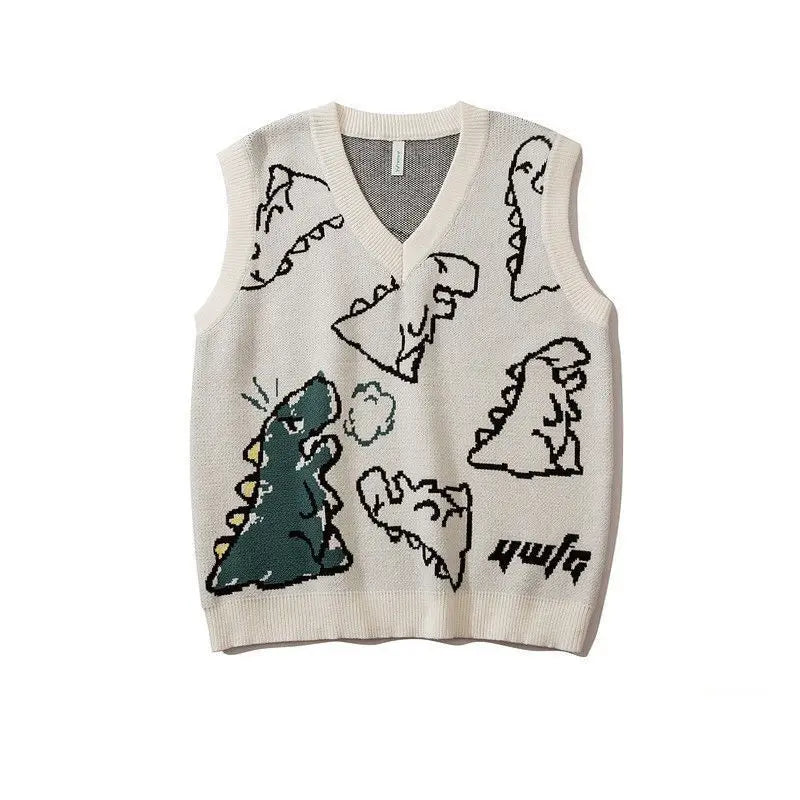 Loose Dinosaur Graffiti Knitted Vests