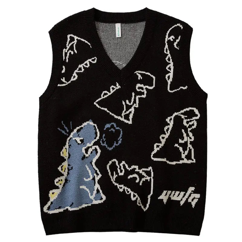Loose Dinosaur Graffiti Knitted Vests