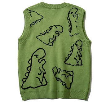 Loose Dinosaur Graffiti Knitted Vests