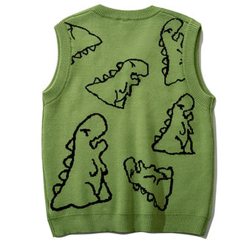 Loose Dinosaur Graffiti Knitted Vests