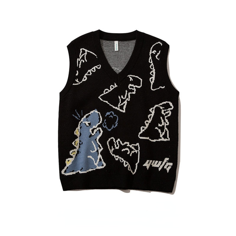 Loose Dinosaur Graffiti Knitted Vests