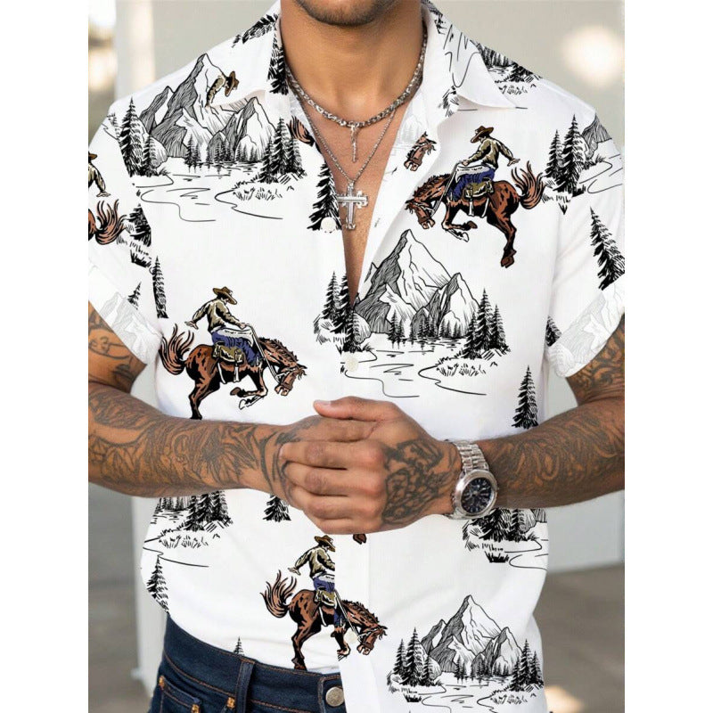 Men's Western Cowboy Leather Print Slim Shirt – Bold Streetwear Style