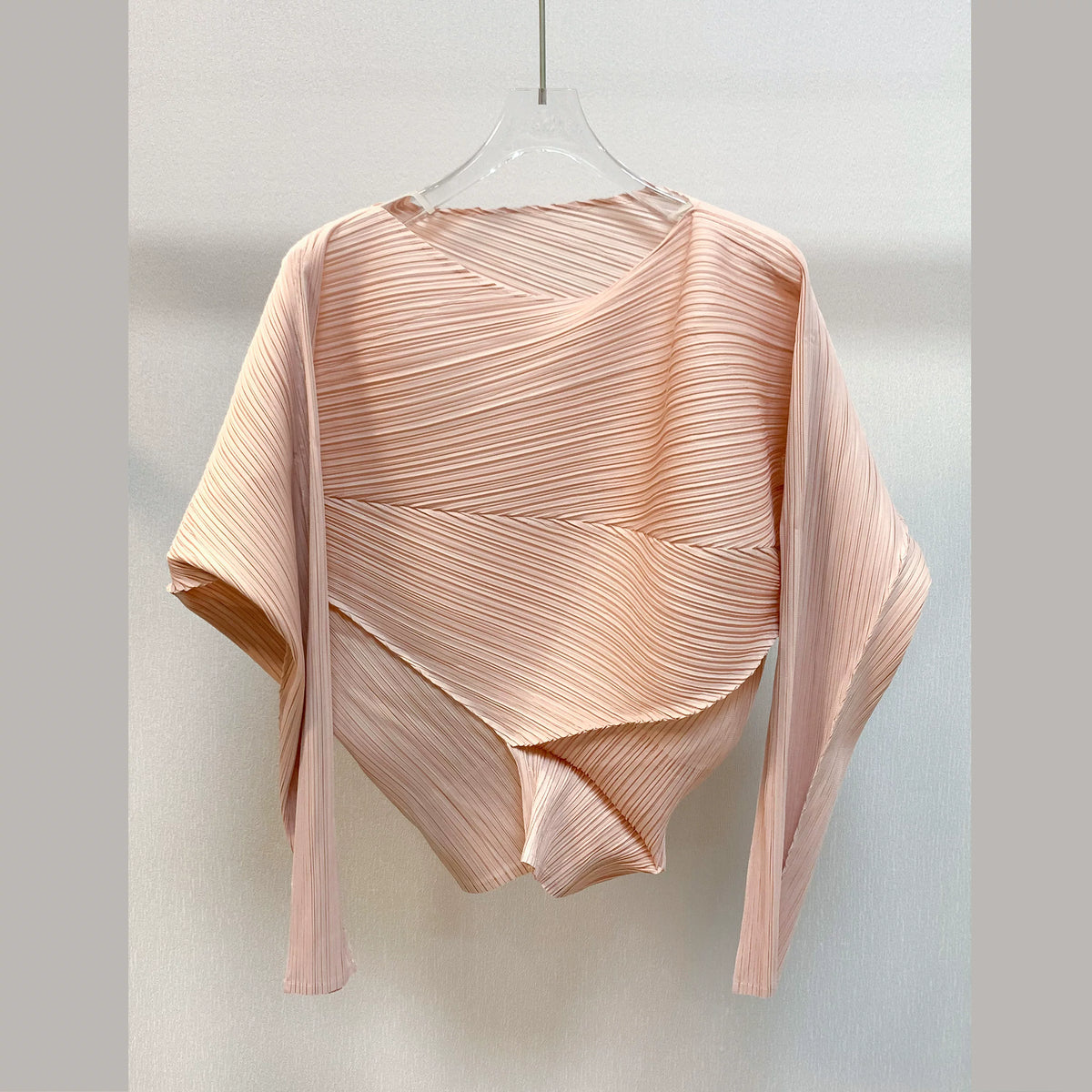 Women’s Miyake Pleated T-Shirt – Solid Color Slim-Fit Spring Top