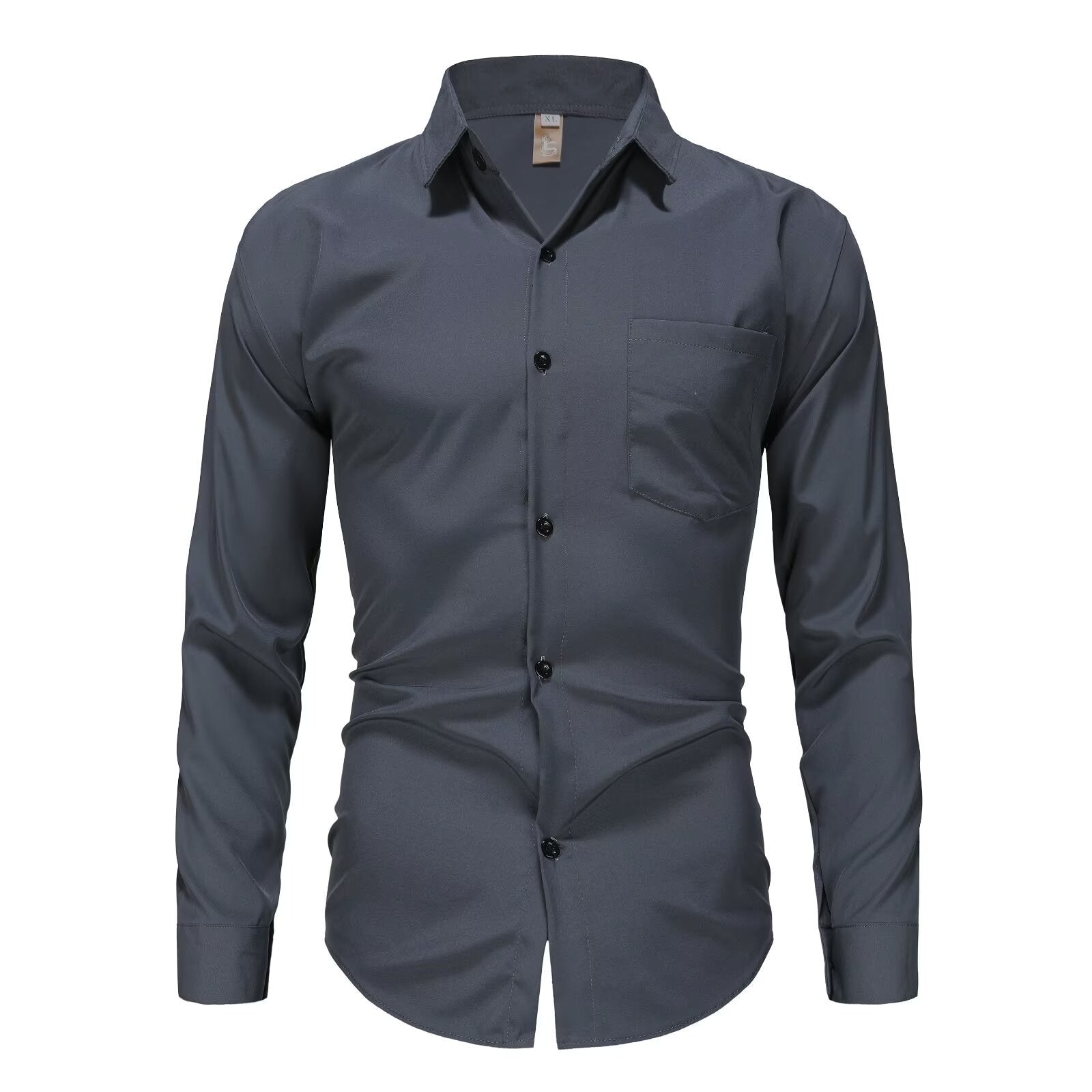 Men's Slim Fit Solid Colour Long-Sleeved Shirt – Smart Business Casual