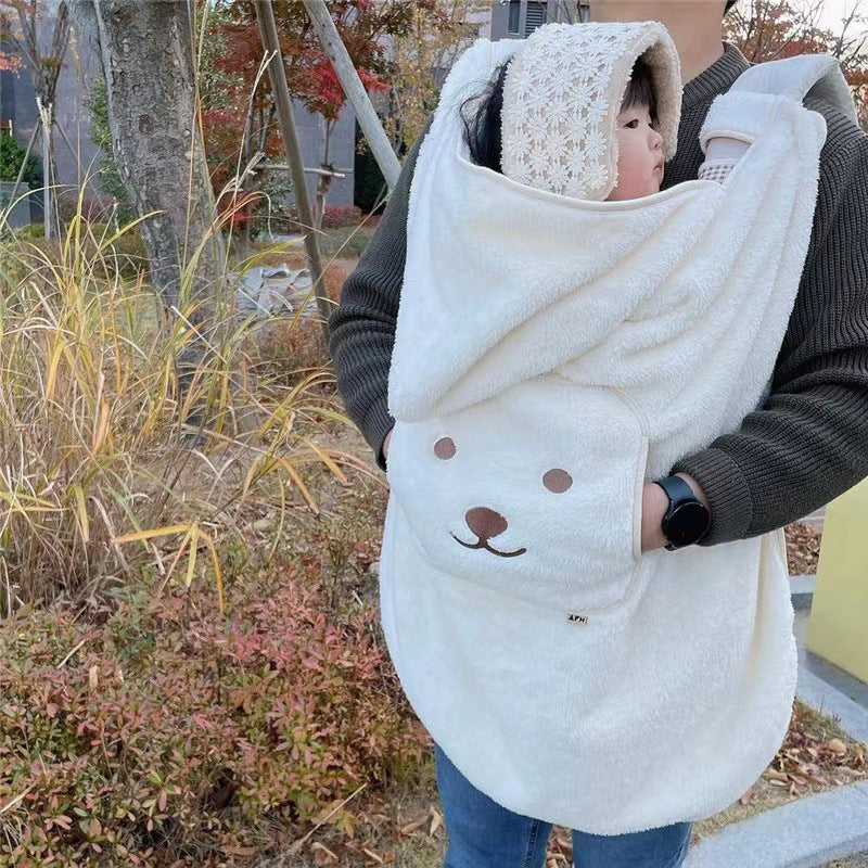 Embroidered Bear Windproof Baby Blanket – Cosy All-Season Pram & Carrier Cover