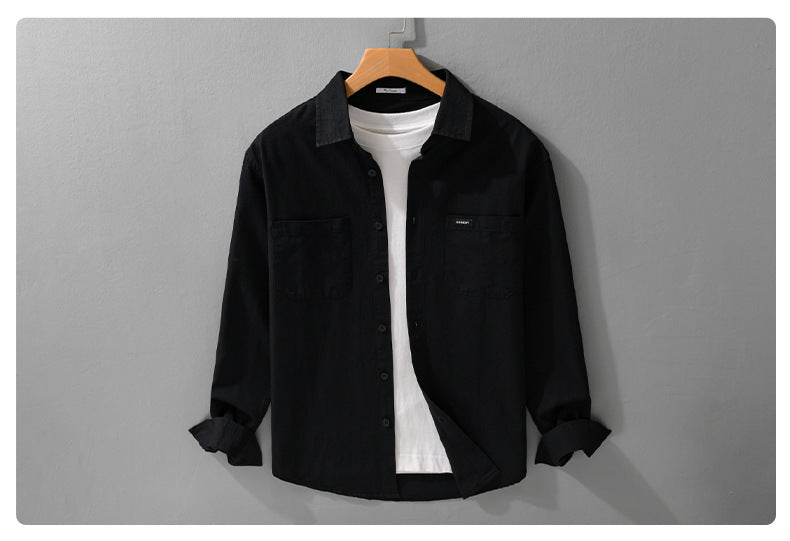 Hong Kong Style Men's Long Sleeve Cotton Casual Shirt – Versatile Everyday Essential