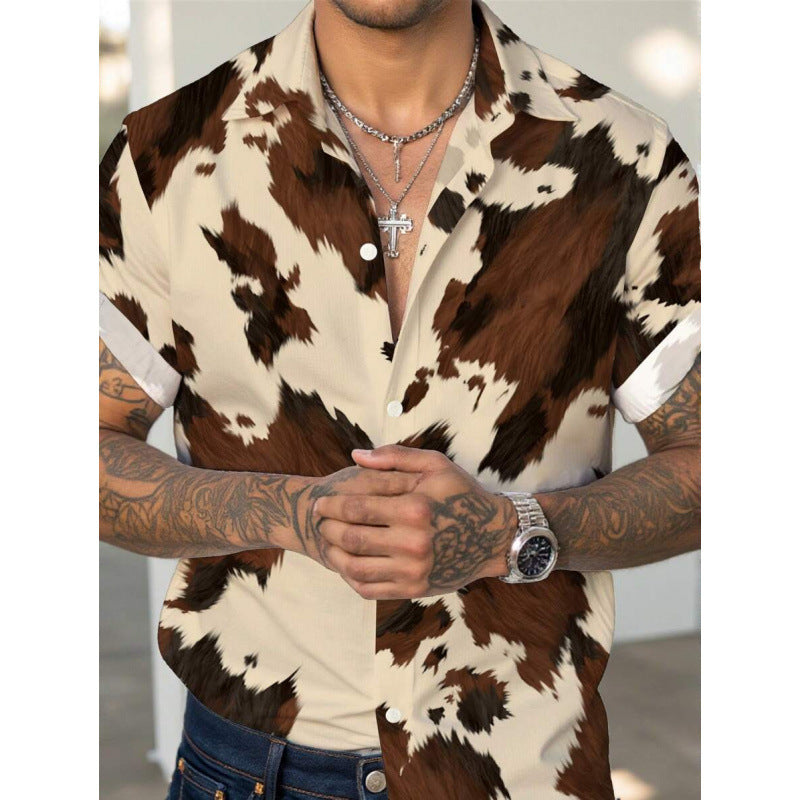 Men's Western Cowboy Leather Print Slim Shirt – Bold Streetwear Style