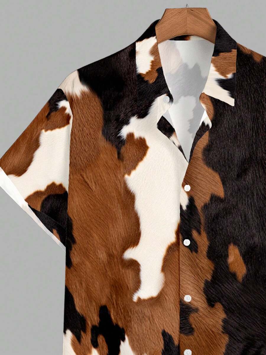 Men's Western Cowboy Leather Print Slim Shirt – Bold Streetwear Style