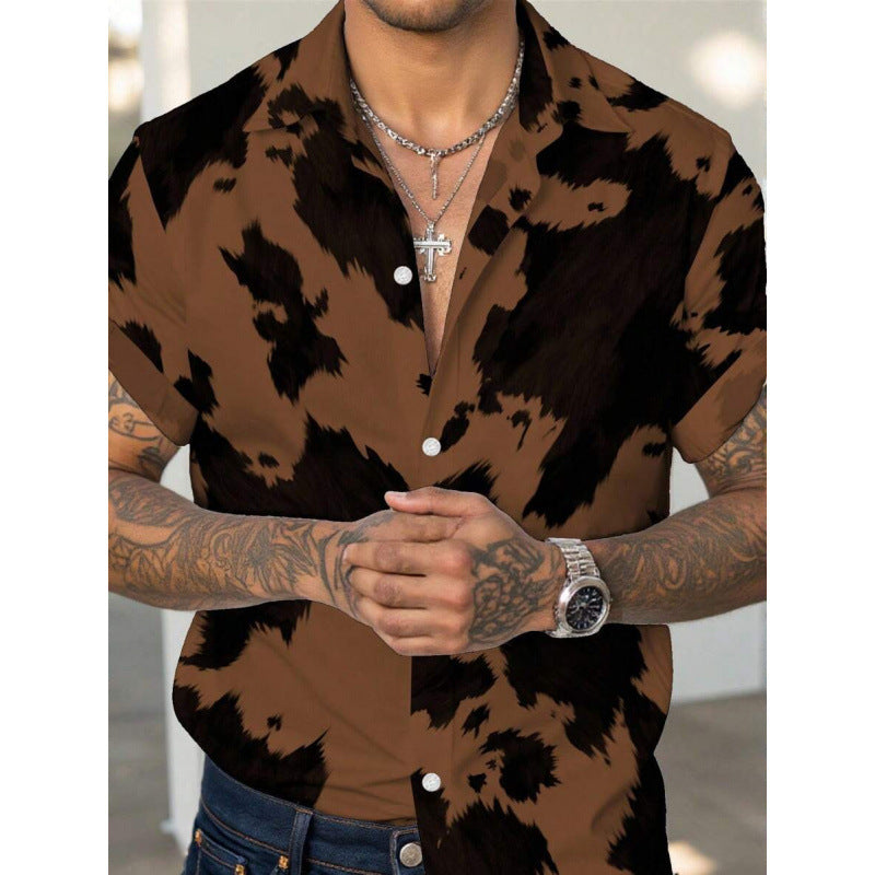 Men's Western Cowboy Leather Print Slim Shirt – Bold Streetwear Style