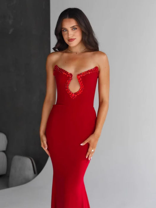 Red Diamond Bandage Evening Dress – Elegant Luxury Bodycon