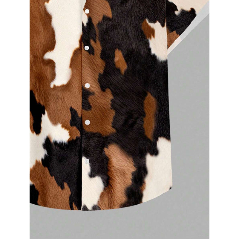 Men's Western Cowboy Leather Print Slim Shirt – Bold Streetwear Style