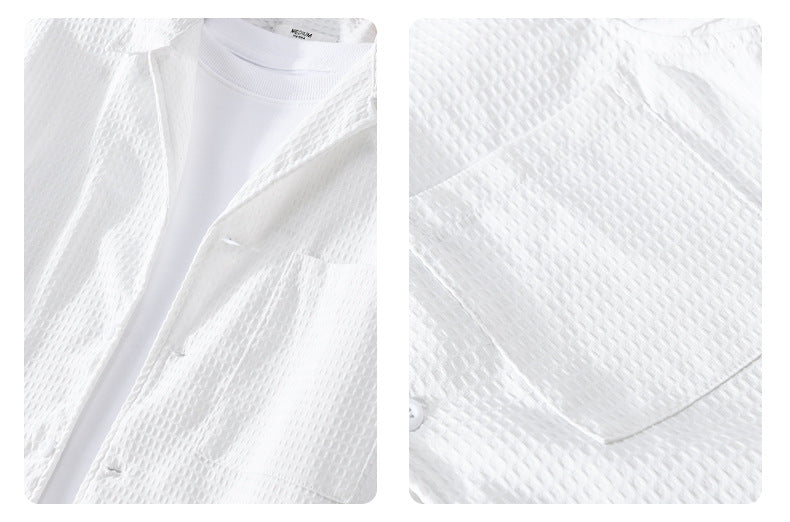 Summer Waffle Short-Sleeve Cuban Collar Shirt – Lightweight & Stylish