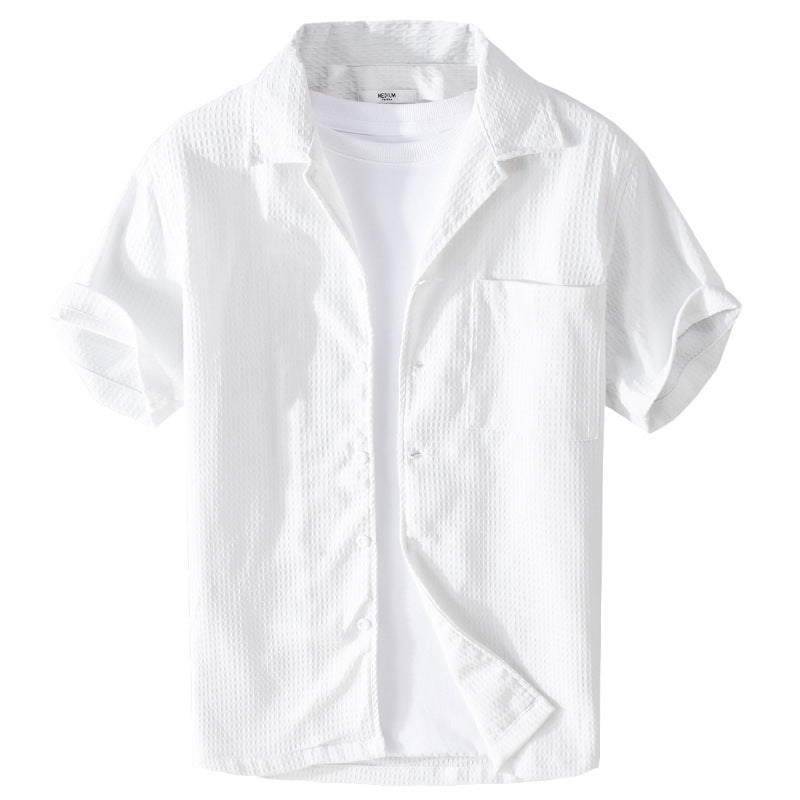 Summer Waffle Short-Sleeve Cuban Collar Shirt – Lightweight & Stylish