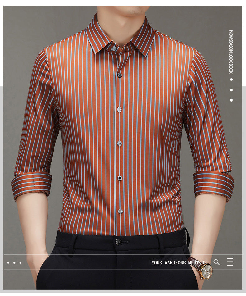 Mulberry Silk Vertical Stripe Business Shirt – Premium Smart Casual