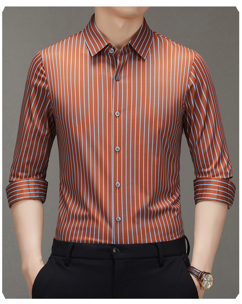 Mulberry Silk Vertical Stripe Business Shirt – Premium Smart Casual
