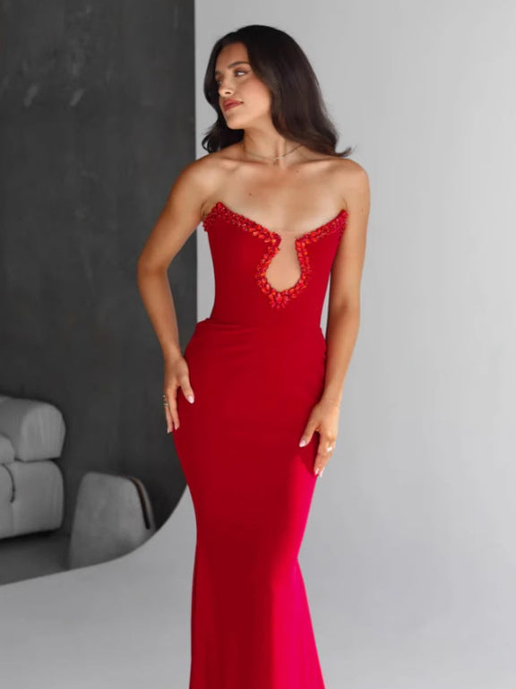 Red Diamond Bandage Evening Dress – Elegant Luxury Bodycon