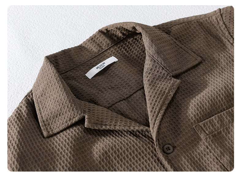 Summer Waffle Short-Sleeve Cuban Collar Shirt – Lightweight & Stylish