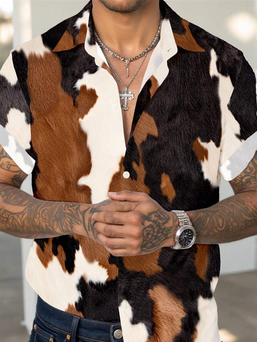 Men's Western Cowboy Leather Print Slim Shirt – Bold Streetwear Style