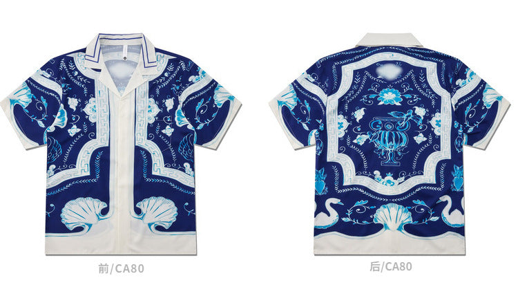 Hawaiian Retro Shell Print Beach Shirt – Relaxed Resort Style