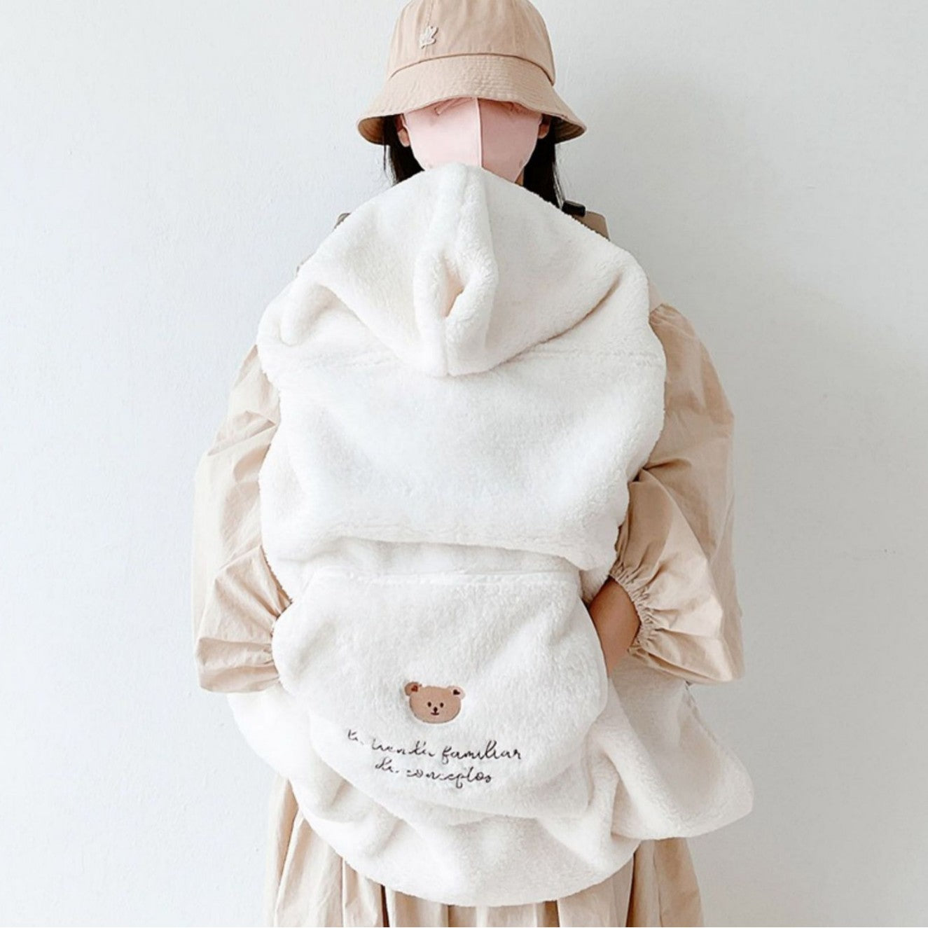 Embroidered Bear Windproof Baby Blanket – Cosy All-Season Pram & Carrier Cover