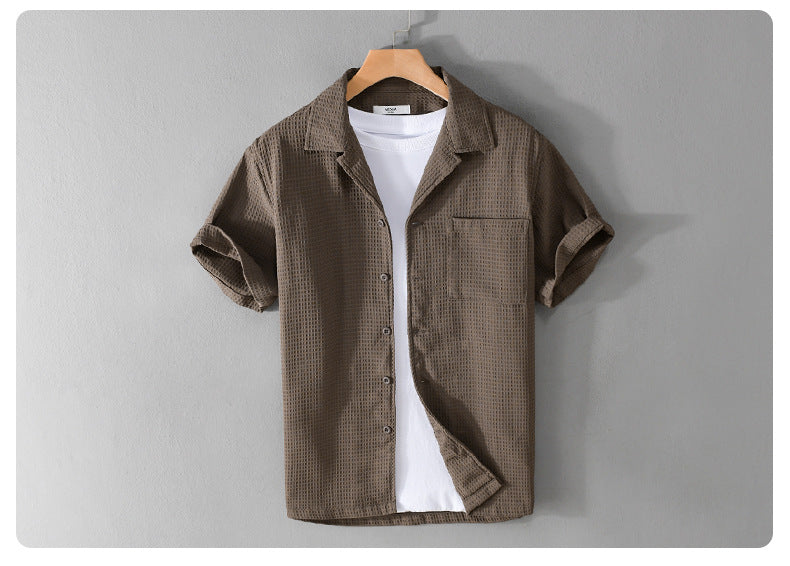 Summer Waffle Short-Sleeve Cuban Collar Shirt – Lightweight & Stylish