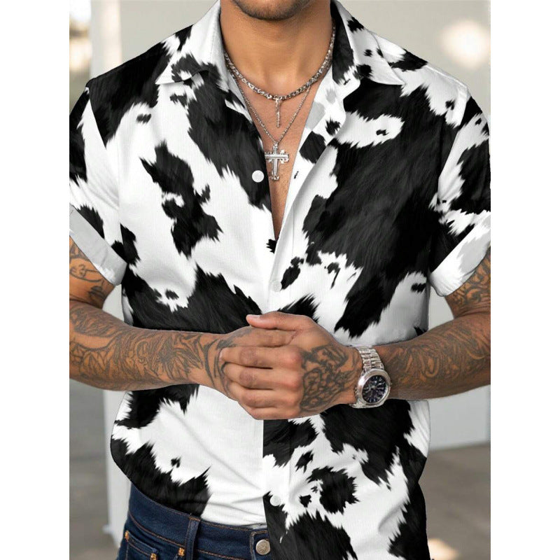 Men's Western Cowboy Leather Print Slim Shirt – Bold Streetwear Style