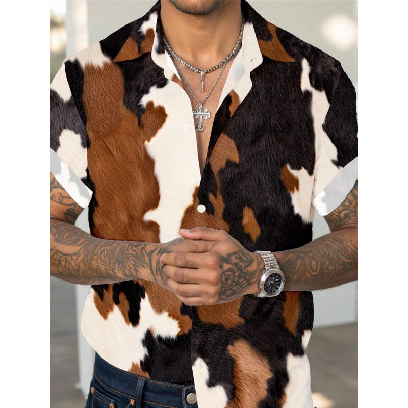 Men's Western Cowboy Leather Print Slim Shirt – Bold Streetwear Style