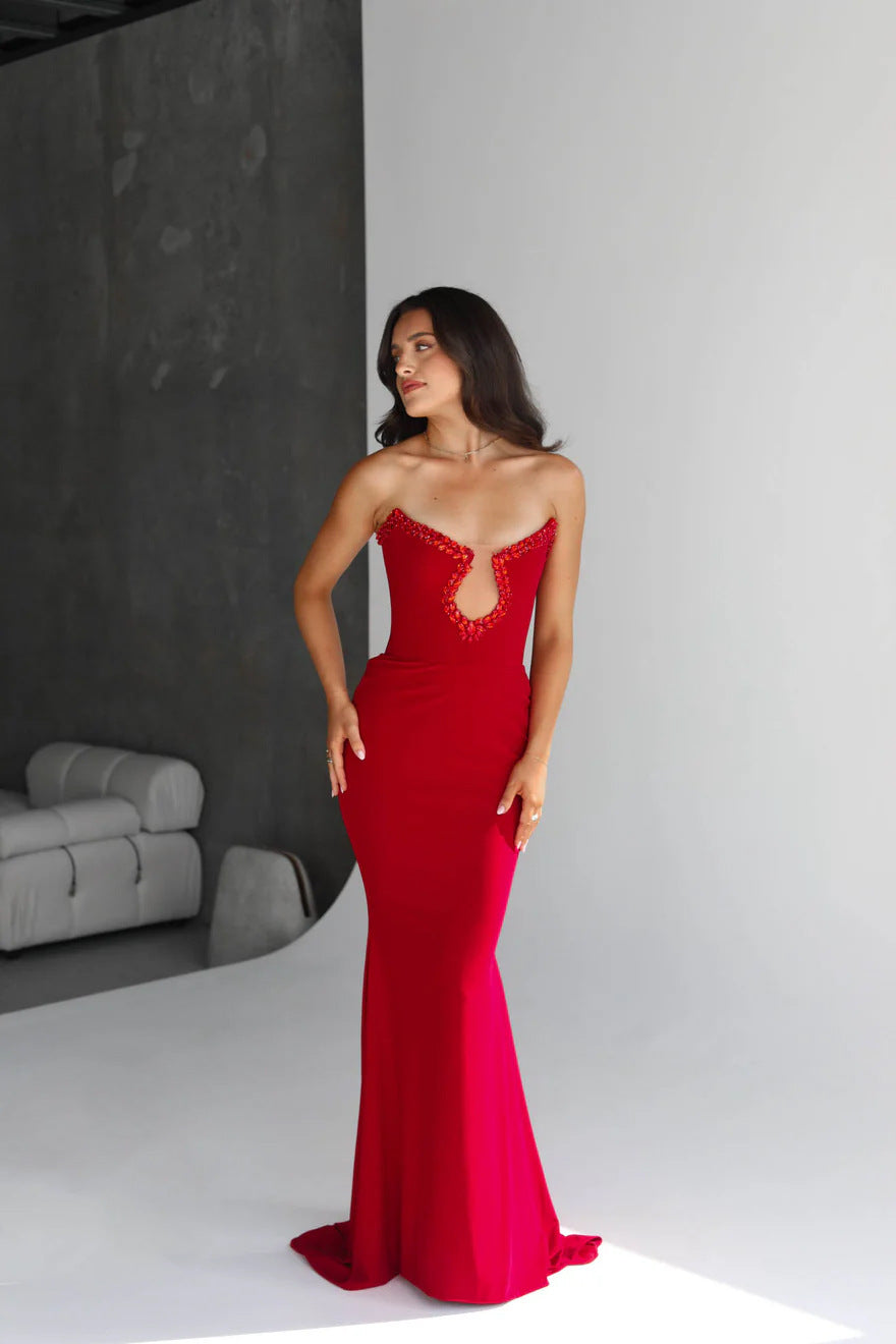 Red Diamond Bandage Evening Dress – Elegant Luxury Bodycon