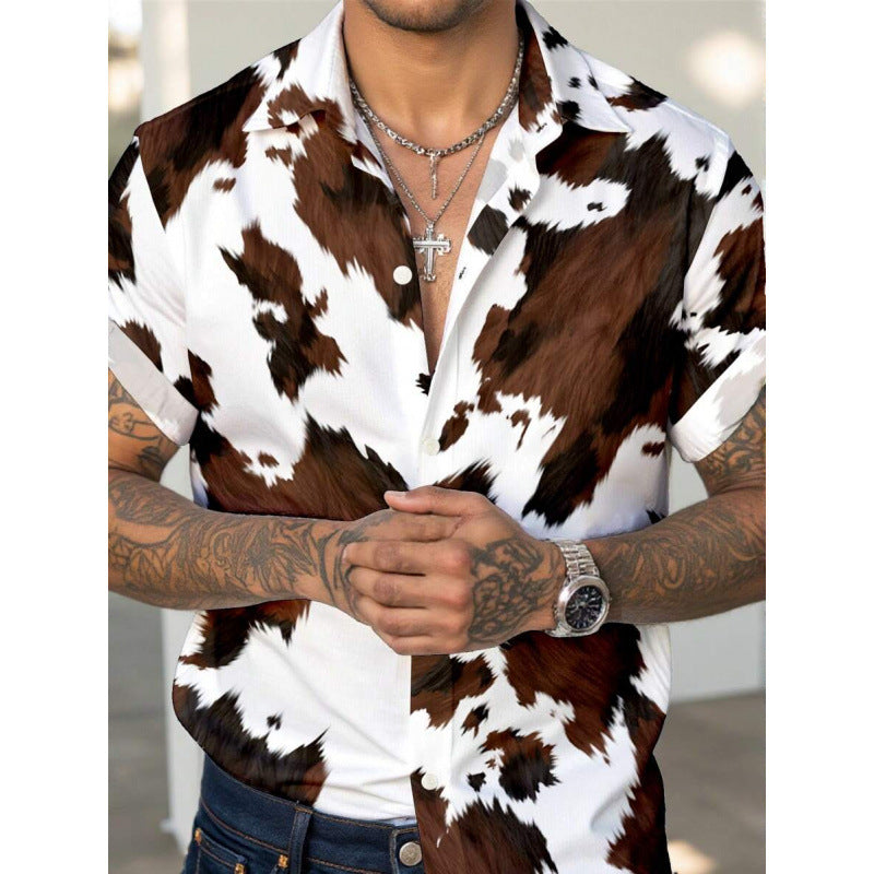 Men's Western Cowboy Leather Print Slim Shirt – Bold Streetwear Style