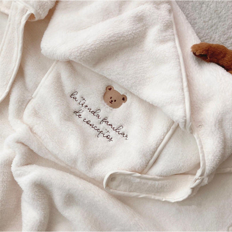 Embroidered Bear Windproof Baby Blanket – Cosy All-Season Pram & Carrier Cover
