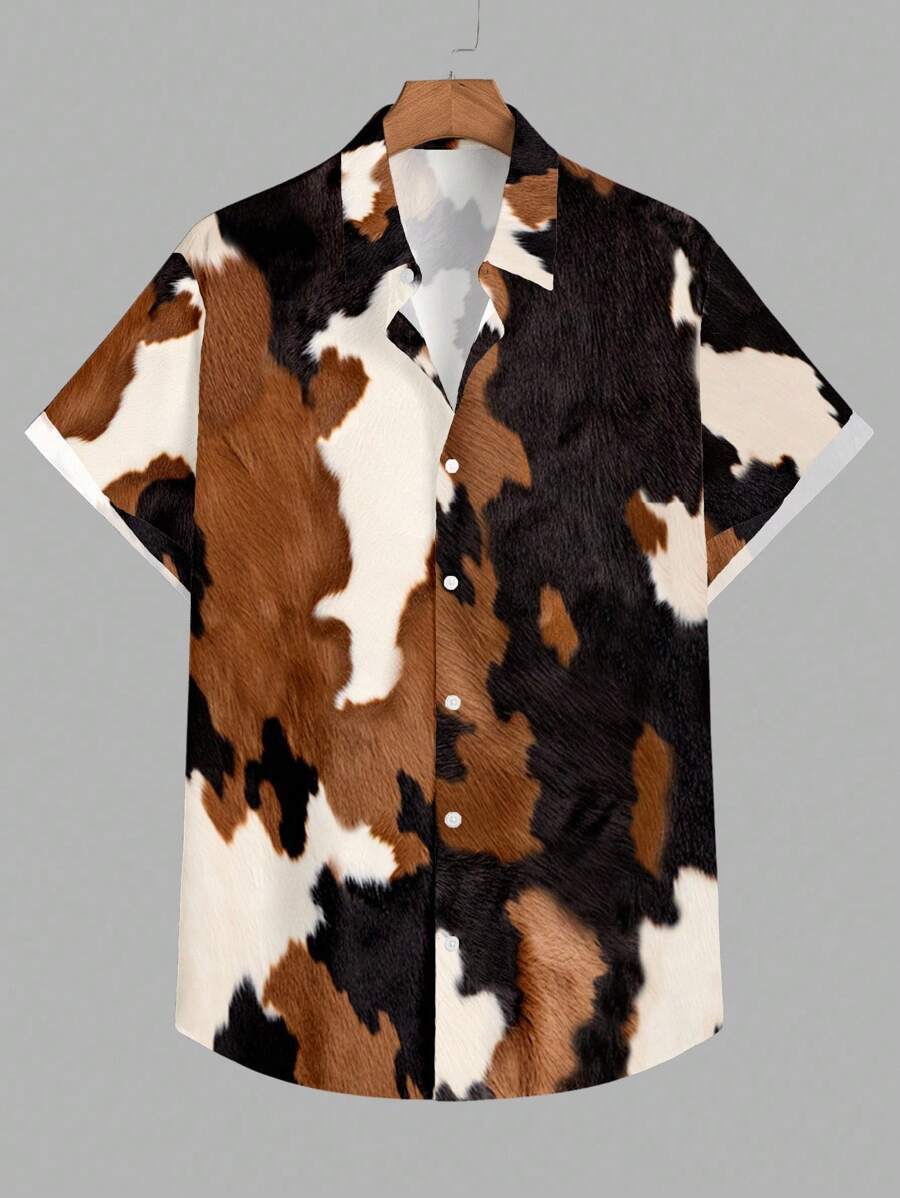 Men's Western Cowboy Leather Print Slim Shirt – Bold Streetwear Style
