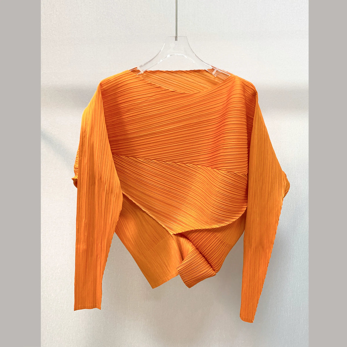 Women’s Miyake Pleated T-Shirt – Solid Color Slim-Fit Spring Top