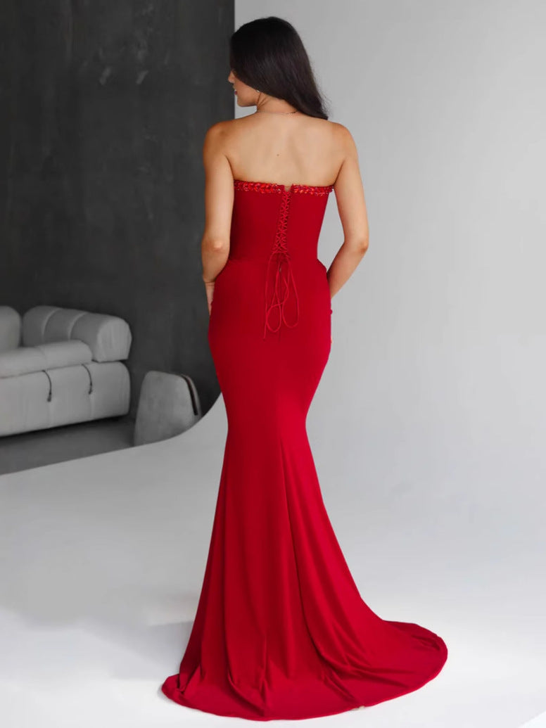 Red Diamond Bandage Evening Dress – Elegant Luxury Bodycon
