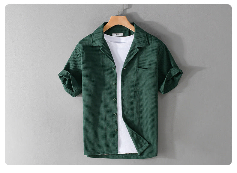 Summer Waffle Short-Sleeve Cuban Collar Shirt – Lightweight & Stylish