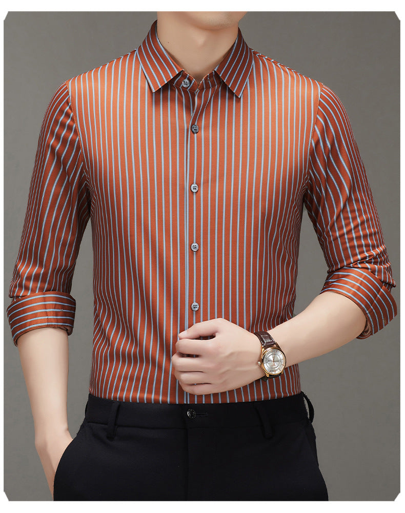 Mulberry Silk Vertical Stripe Business Shirt – Premium Smart Casual