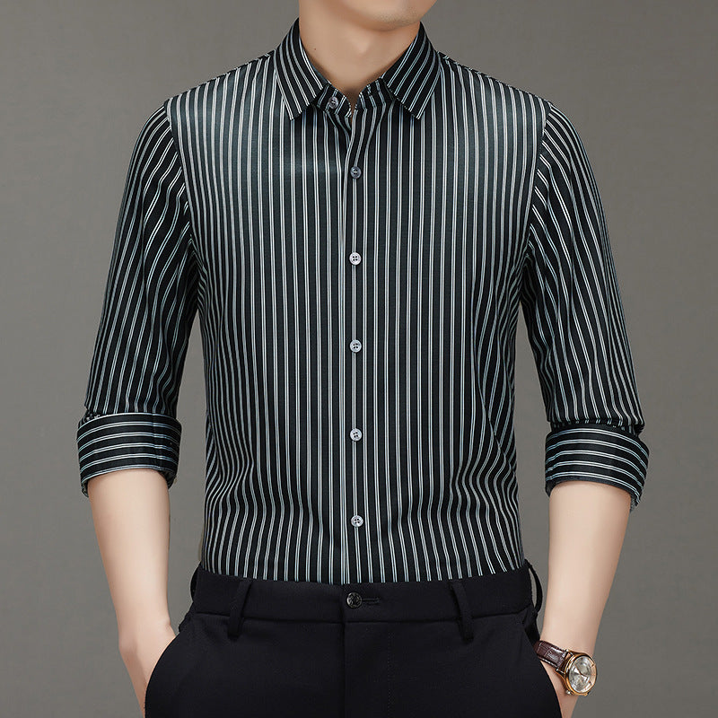 Mulberry Silk Vertical Stripe Business Shirt – Premium Smart Casual