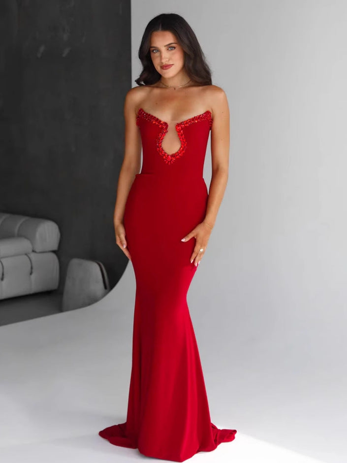 Red Diamond Bandage Evening Dress – Elegant Luxury Bodycon