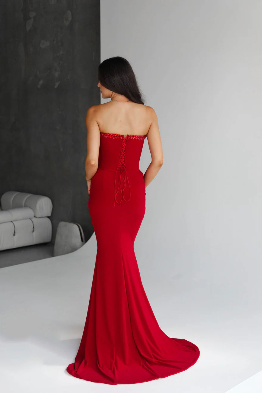 Red Diamond Bandage Evening Dress – Elegant Luxury Bodycon