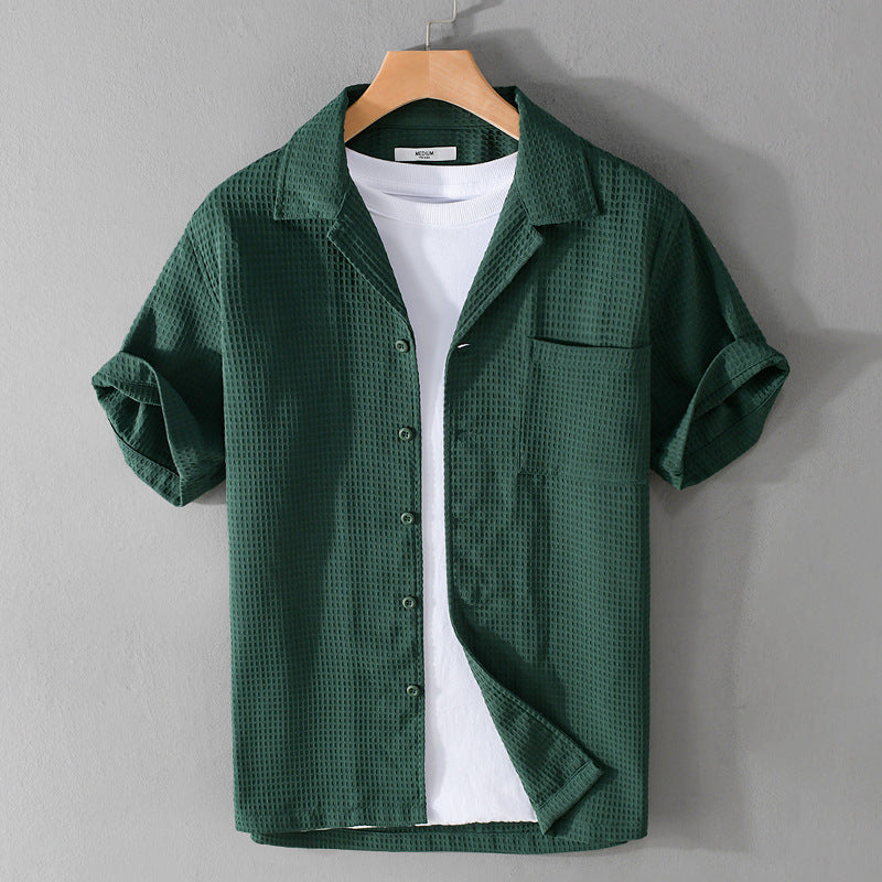 Summer Waffle Short-Sleeve Cuban Collar Shirt – Lightweight & Stylish