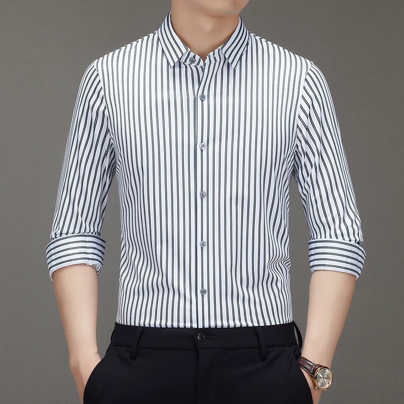 Mulberry Silk Vertical Stripe Business Shirt – Premium Smart Casual