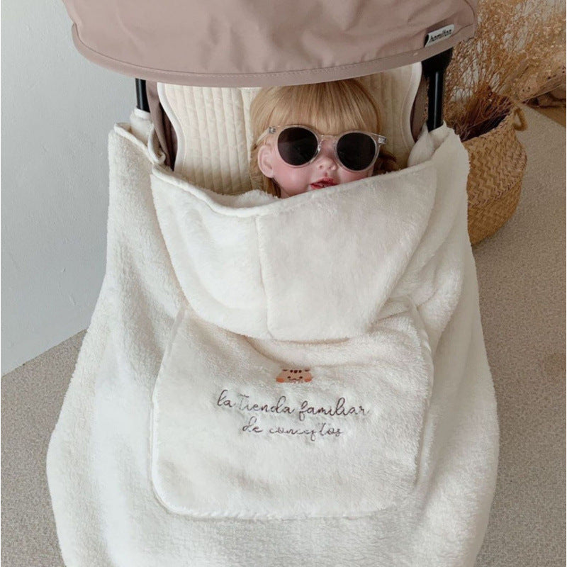 Embroidered Bear Windproof Baby Blanket – Cosy All-Season Pram & Carrier Cover