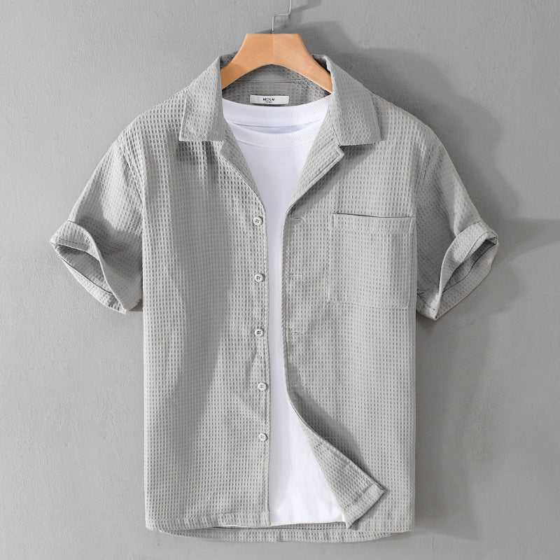 Summer Waffle Short-Sleeve Cuban Collar Shirt – Lightweight & Stylish
