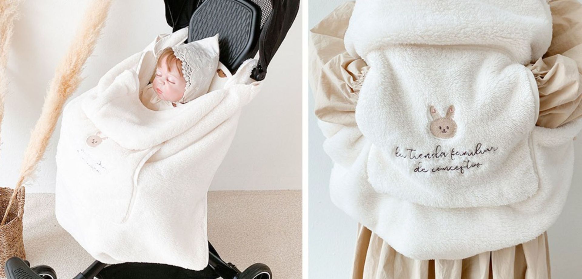 Embroidered Bear Windproof Baby Blanket – Cosy All-Season Pram & Carrier Cover