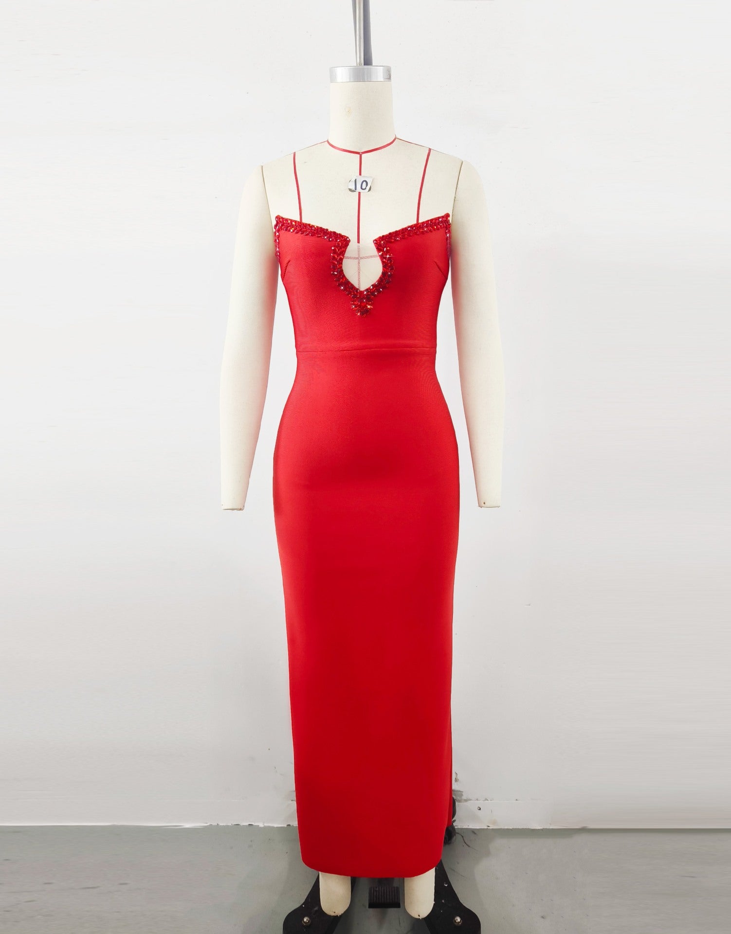 Red Diamond Bandage Evening Dress – Elegant Luxury Bodycon